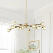 Minimalist Brushed Gold Pendant Light, Modern 12-Light Crystal Chandelier for Living Room Bedroom Dining Room Kitchen