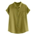 thumbnail image 4 of French Style Linen Shirt - Women's Rolled Sleeve Summer Top, Relaxed Fit Cropped Cotton Blouse | Yubnlvae (Green | L), 4 of 4