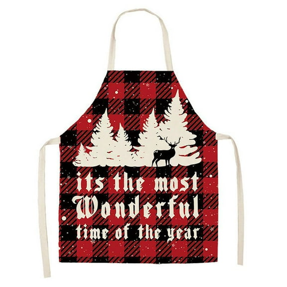 pdqouc Christmas Kitchen Cooking Aprons Red Plaid Adjustable Baking Apron Holiday Party Household Cute Creative Fashion Aprons for Women