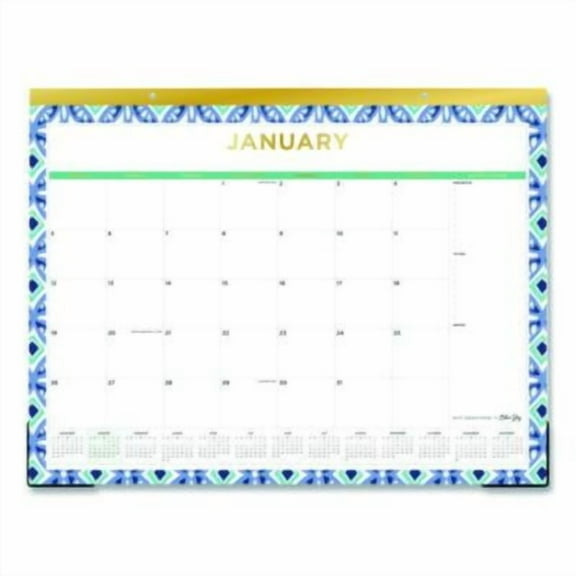 22 in. x 17 in. 12-Month (Jan to Dec): 2026 Tile Monthly Desk Pad Calendar - Geometric Artwork, White/Blue/Green Sheets