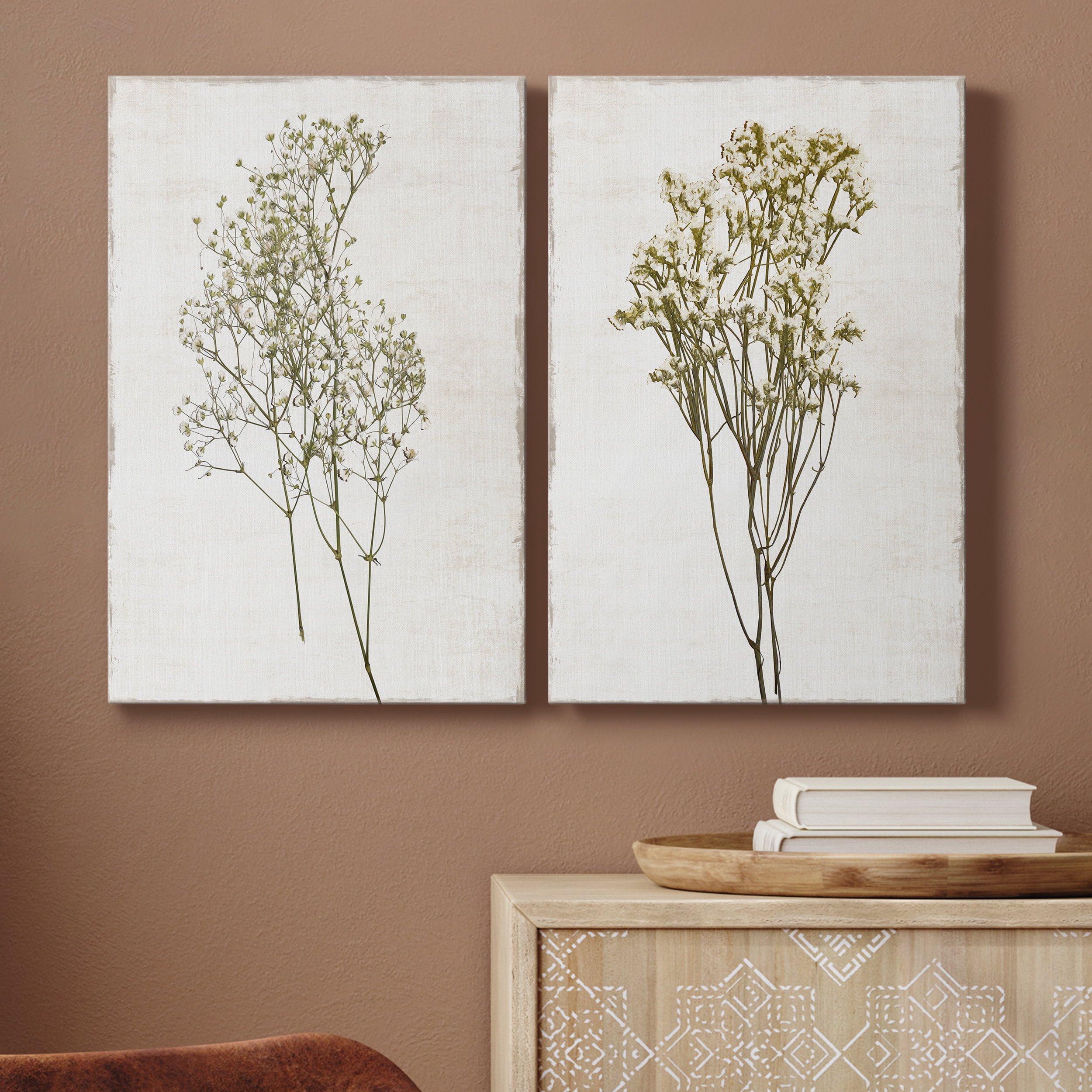 Farmhouse Pressed Flower I Premium Gallery Wrapped Canvas - Ready to Hang - Set of 2 - 12 x 18 Each