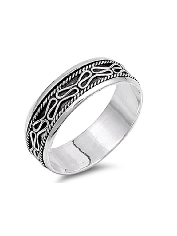 925 Sterling Silver Line Patterns Spinner Ring Size 13