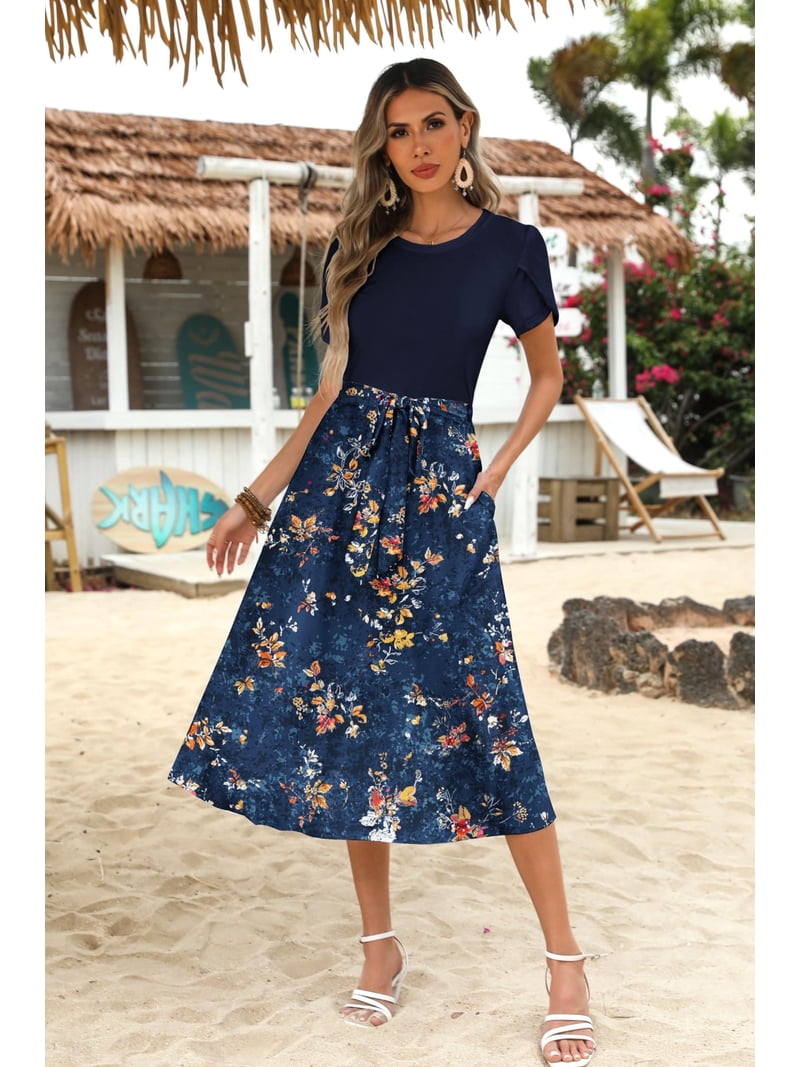 are knee length dresses in style 2025 Zeagoo Summer Dresses for Women 2025 Knee Length Dresses Casual A-line Dress  Floral Dresses Women Teacher Dress