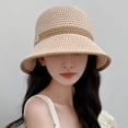 thumbnail image 3 of Opolski Straw Fisherman Hat Sun Hat Summer Women Fisherman Hat Sun Anti uv Foldable Straw Hat Letter Decor Breathable Portable Camping Beige, 3 of 8