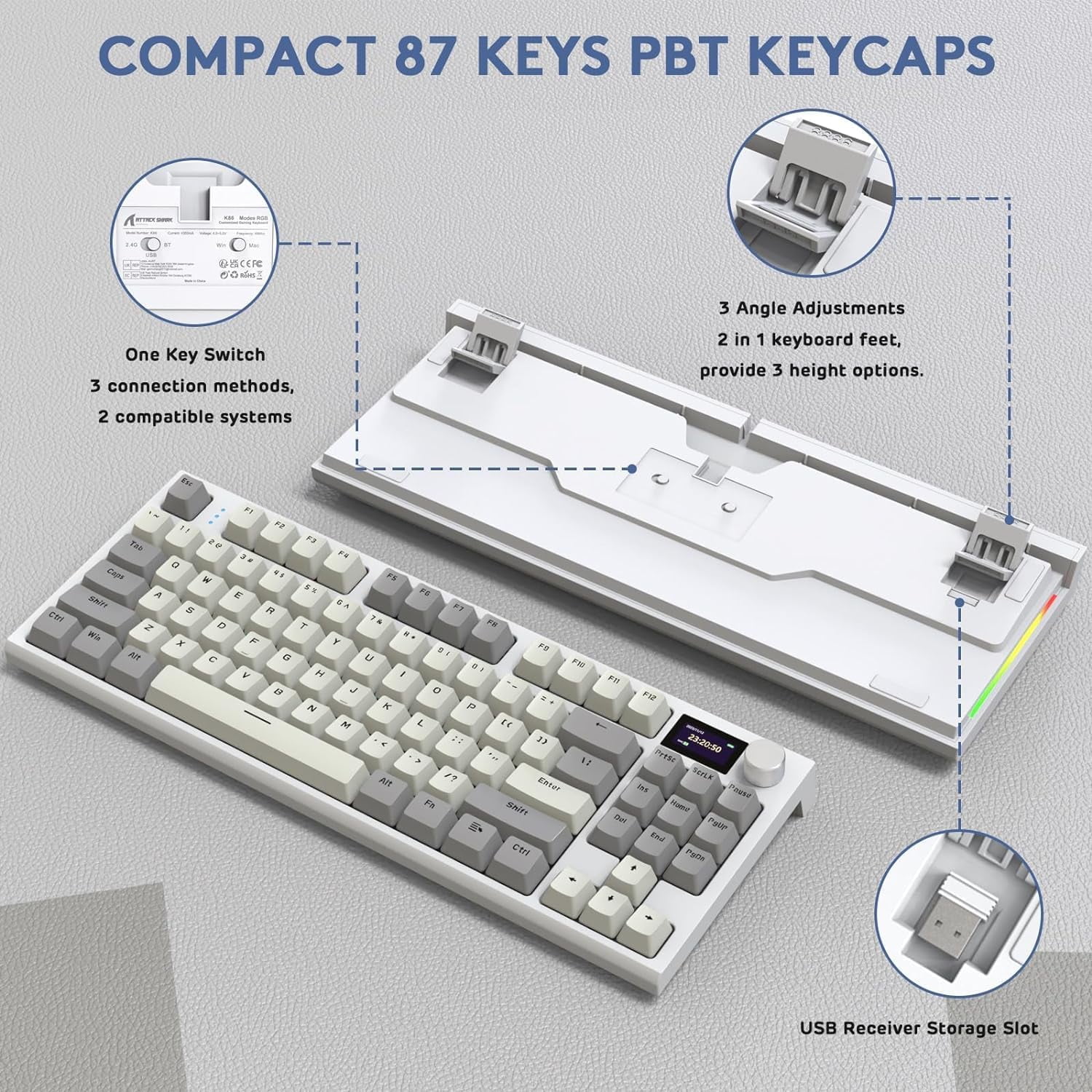 ATTACK SHARK K86 Wireless Mechanical Keyboard 75% with TFT Color Display & Knob Apex Pro TKL, 2.4G/Bluetooth/USB-C Wired RGB Backlit, Hot Swappable