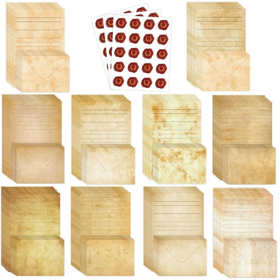 160 Pcs Vintage Stationary Set with Envelopes, Envelopes Peel and Stick, 50 Letters   50 Envelopes   60 Dot Stickers