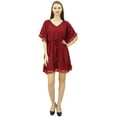thumbnail image 4 of Bimba Women's V Neck Tassel Kaftan Short Rayon Caftan Designer Beachwear Coverup Dress, 4 of 9