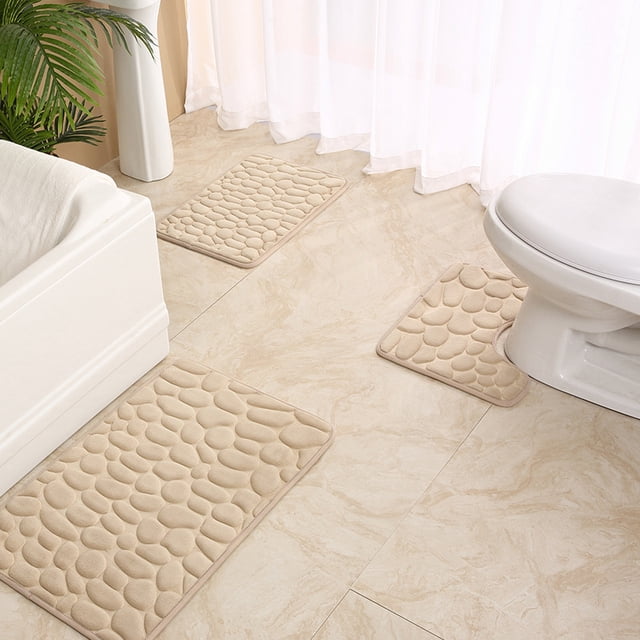 Nvzi Alfombrilla de baño de esponja de tres piezas, 1 unidad. Alfombrilla de baño suave y cómoda de 3 piezas que incluye funda para la tapa del inodoro. Alfombras absorbentes antideslizantes (gris).