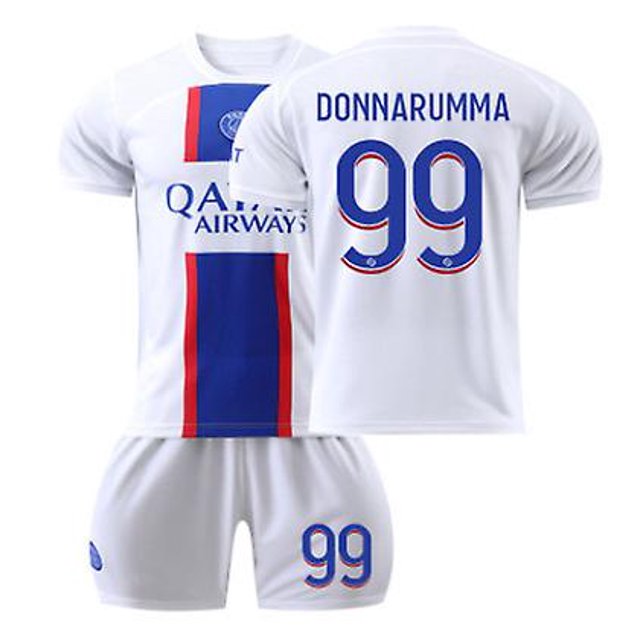 16Blanco 99C2023 Equipo de fútbol masculino y femenino Traje de camiseta Neymar Jr 10 # Verratti 6 # Donnarumma 99 # Uniformes de fútbol deportivos para niños con calcetín y K esquí esquí Gafas de esquí