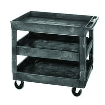 Utility Cart, (3) shelves, 550 lb. capacity, push handle, (4) 5" casters: (2) rigid and (2) swivel, polymer, gray, shipped KD