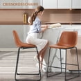 thumbnail image 3 of CRISSCROSSCHAIRS Counter Height Bar Stools Set of 2, Modern Faux Leather Barstools with Back, Metal Legs, 26 inch Seat Height, 3 of 8