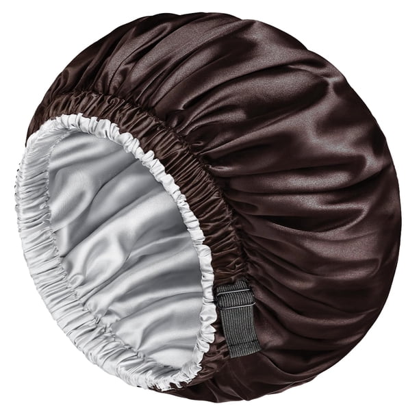 mikimini Gorro de Satén Paquete de 2 para Hombres y Mujeres Gorro Reversible de Seda para Dormir de Doble Capa para Trenzas de Cabello Rizado con Banda elástica Ensanchada Ajustable Súper Grande Suave