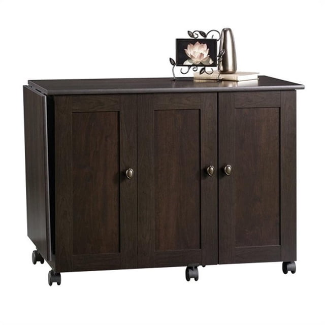 Pemberly Row Engineered Wood Craft and Mobile Sewing Cart in Cinnamon Cherry