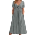 thumbnail image 1 of Vestido largo liso con cuello en V y volantes de encaje para mujer - Poliéster elástico, elegante/casual, lavable a máquina, para la noche/cócteles, 1 of 7