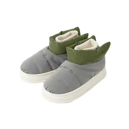 

Eloshman Unisex House Shoes Platform Snow Boots Slip On Slippers Bedroom Non-slip Fluffy Home Shoe Casual Slipper Booties Gray 9.5-10