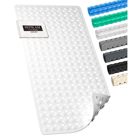 HITSLAM Bath Tub Shower Mat,35"x16" Washable Bathtub Mats,Suction Cups and Drain Holes to Keep Tubs Clean,White