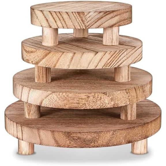 4 Pcs Wood Risers Display Stands Wooden Risers for Table Display Mini Riser Stand Round Rustic Wooden Riser Holder Tiered Tray Decor Riser for Home Decor Kitchen Counter$$Home Decor, Kitchen, & Other