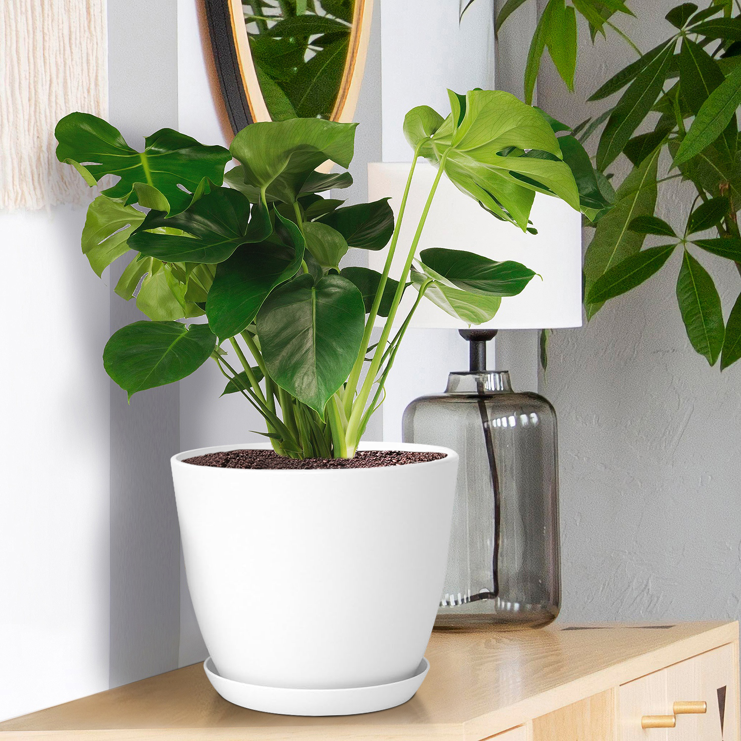 Foukus 5-Pack White Plastic Plant Pots with Drainage, White photo 5