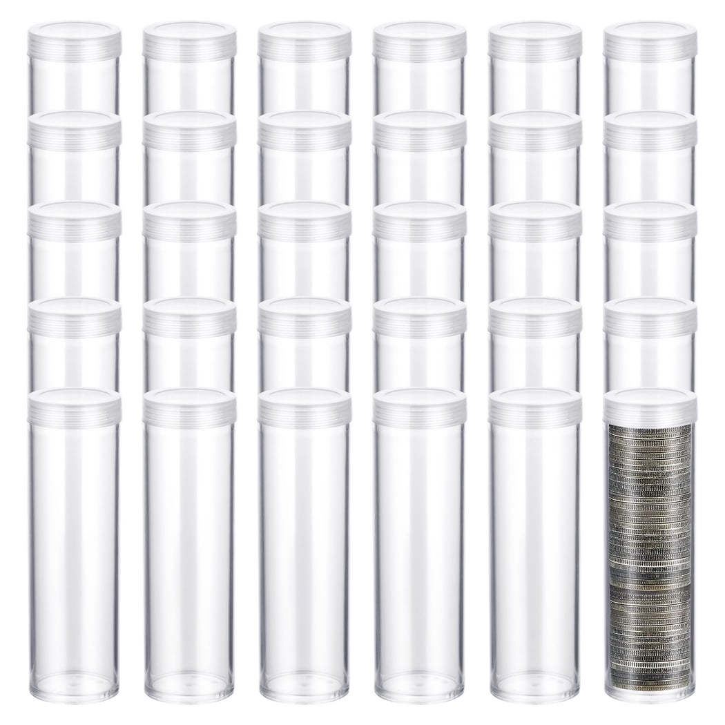 30 PCS Coin Storage Tubes, Quarter Tubes Clear Coin Tube, Plastic Coin Holders Coin Container with Screw Lids, Containers for Coins Collection Supplies