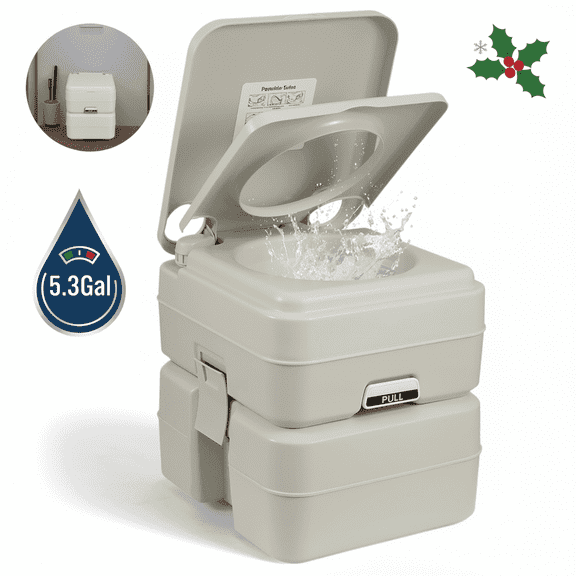 GASKY 5.3 Gallon Portable Camping Toilets,Leak-Proof Porta Potty for Adults,Portable Potty with Carry Handle for Camping/Travel/RV/Boat/Van,Grey