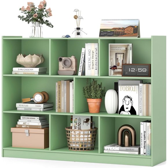 Songqin 8 Cube Bookcase, Freestanding 3-Tier Open Bookshelf, Modern Storage Display Cabinet, Wood Cube Storage Organizer for Living Room, Kid’s Room, Mint Green