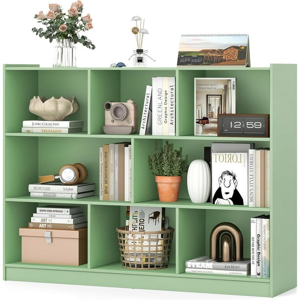 Songqin 8 Cube Bookcase, Freestanding 3-Tier Open Bookshelf, Modern Storage Display Cabinet, Wood Cube Storage Organizer for Living Room, Kid’s Room, Mint Green