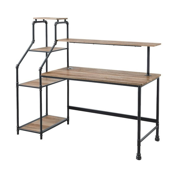 Furniture of America Landon Black Metal Desk with Reversible Bookcase