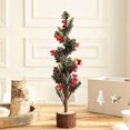 thumbnail image 2 of 24 Inch Artificial Snow Flocked Pine Tree with Red Berries and Wooden Base, Tabletop Winter Holiday Decoration, Festive Christmas Tree Accent, 2 of 5