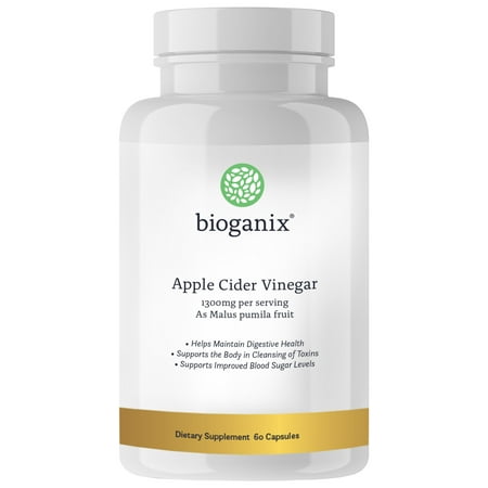 Bioganix Apple Cider Vinegar Capsules for Natural Weight Loss, Detox and Digestion, Powerful 1300mg Cleanser, 60 ct, Made in