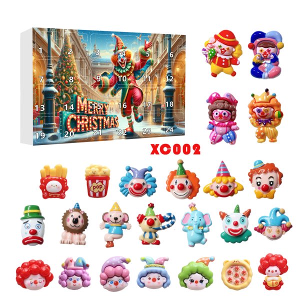 Caja ciega de payaso de Navidad para Halloween, funda para teléfono móvil con 24 cuentas atrás, marco de fotos, tenedor para pastel, conjunto de accesorios de resina DIY