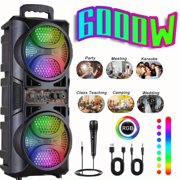 6000W Portable PA Speaker System with Dual 6.5" Subwoofers, Wired Mic & RGB Lights - for DJ, Party, Wedding, Karaoke, Home Theater