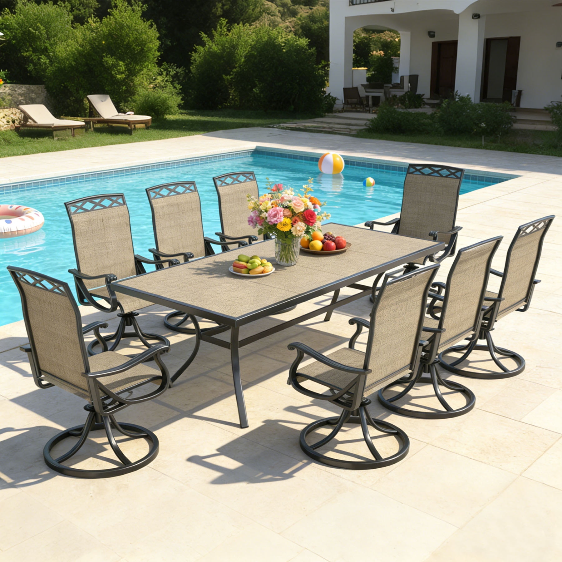 SHGJ&SOFT Patio Swivel Chairs, Waterproof Outdoor Dining Chairs with All-Weather Textilene Mesh for Deck, Garden, and Backyard (Brown6, 4PC)