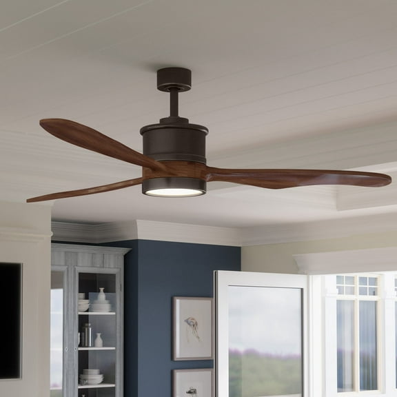 Luxury Modern Indoor Ceiling Fan, 15.5''H x 60''W, with Minimalist Style Elements, Contemporary Design, Oil Rubbed Bronze Finish and White Opal Shatterproof Glass, UHP9092