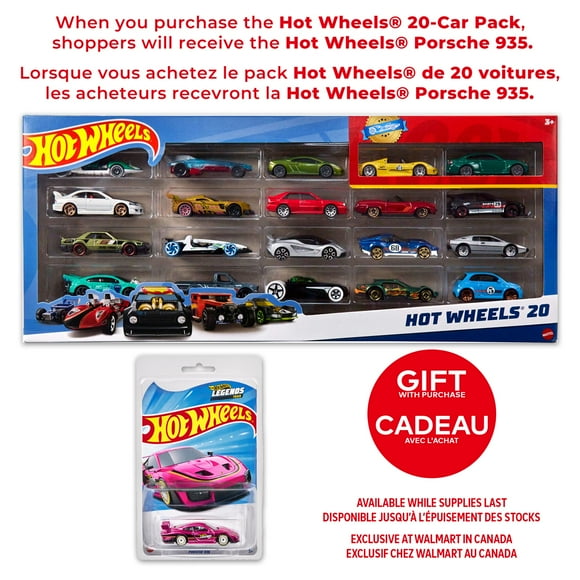 Hot Wheels Set of 20 Toy Sports & Race Cars in 1:64 Scale, Collectible Vehicles (Styles May Vary) Gift With Purchase PORCHE 935