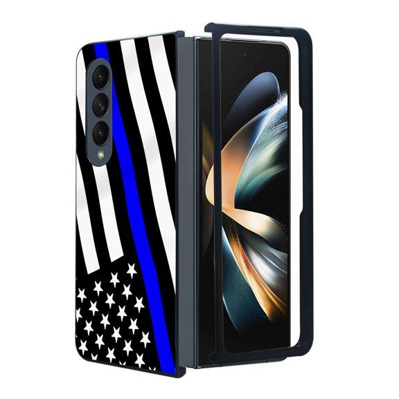 ANJ  Protective Snap-On Design Printed Case Compatible with Samsung Galaxy Z Fold 4 - Thin Blue Line 2