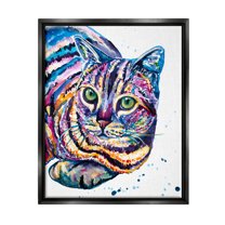 Stupell Fun Striped Rainbow Cat Portrait Animals & Insects Painting Black Floater Framed Art Print Wall Art