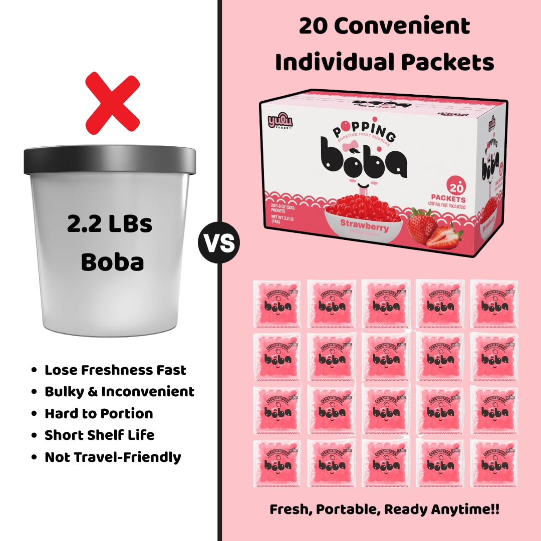 Yulu Popping Boba Pearls - Strawberry 20pk - Net Wt 2.2lb (1kg)