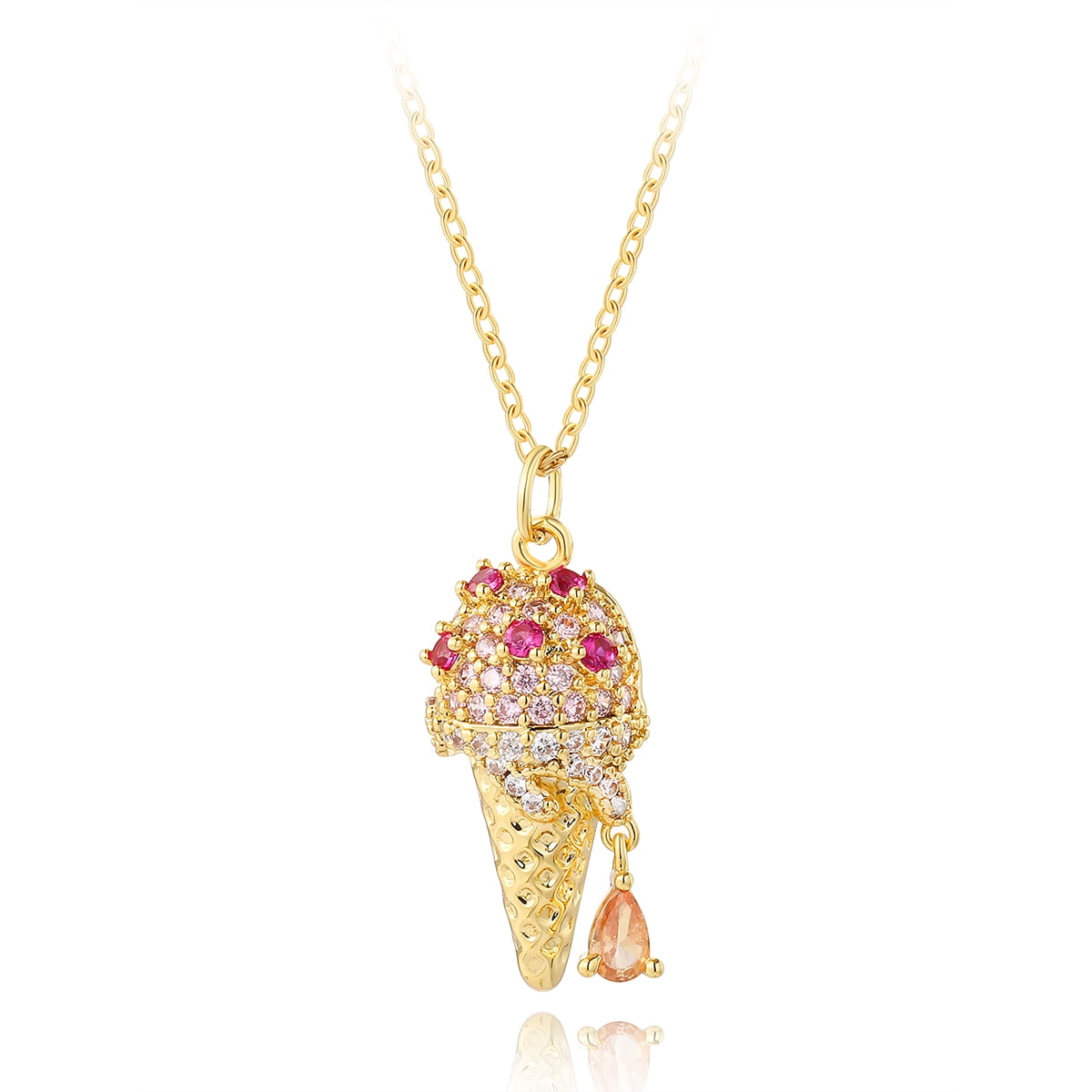 Ice Cream Cone Pendant Necklace, Tzomsze 18K Gold Plated Ice Cream