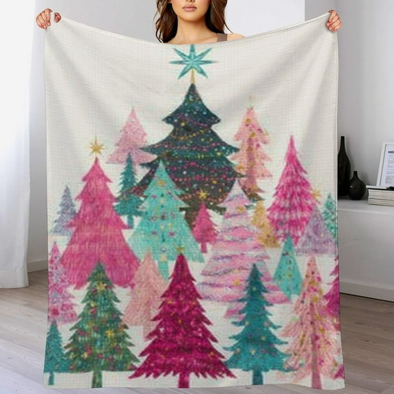 RKSupls Christmas Throw Blanket,Soft Warm Flannel Colorful Christmas Tree Blanket Gift for Christmas Home Bed Sofa Couch Decor,40x50 in