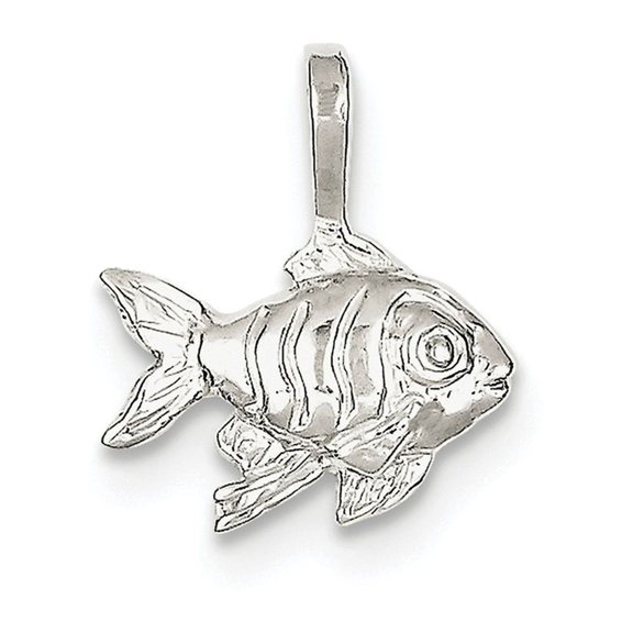 925 Sterling Silver Solid Textured Polished Animal Sealife Fish Charm 18x16mm Wide Pendant Necklace for Women