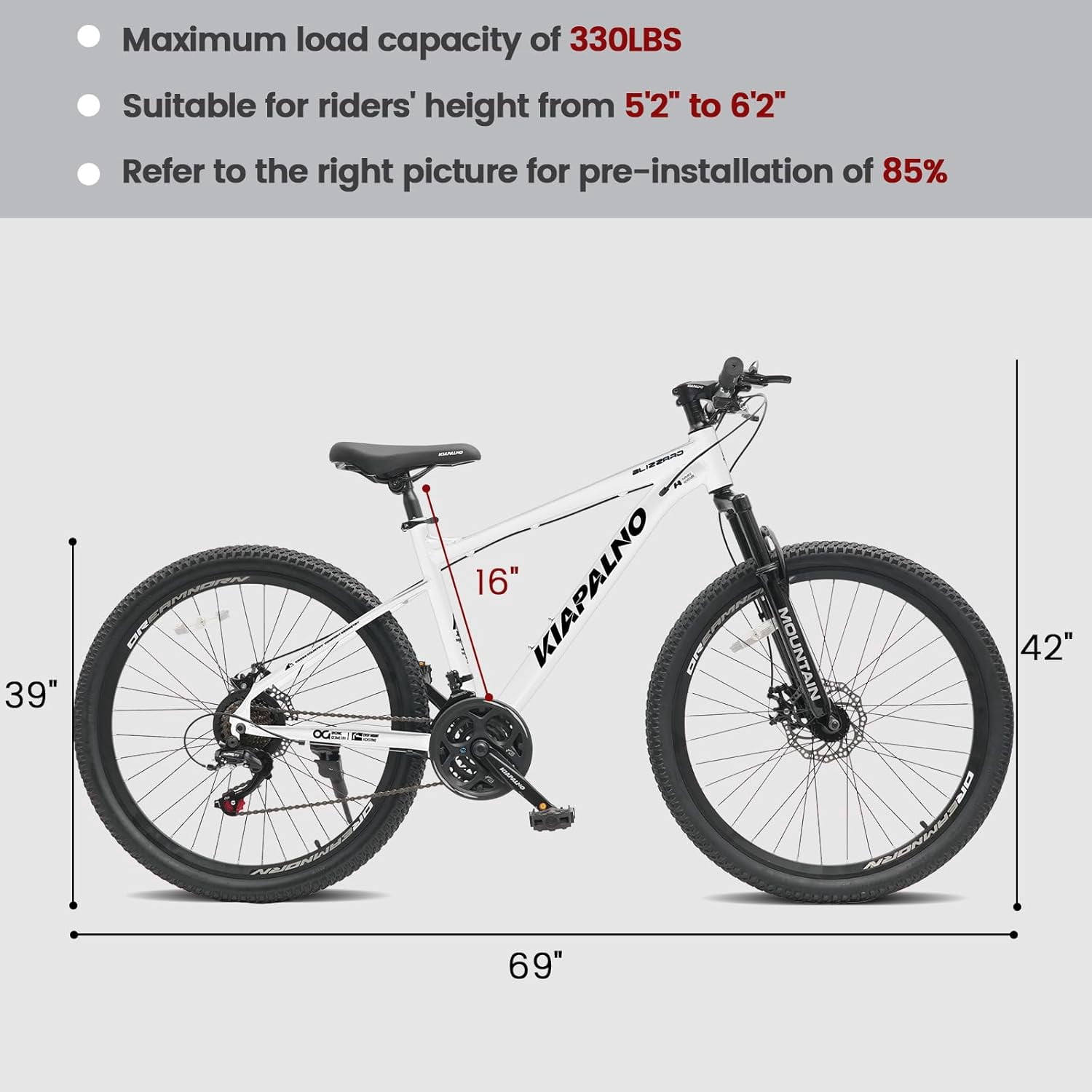 26 Inch Mountain Bike Aluminum Frame, Women Men's 21 Speeds Mountain Bike with Disc Brakes and Front Suspension, Lightweight Sport Teens Bicycle Suitable for 5'2"-6'2" Tall Riders,White