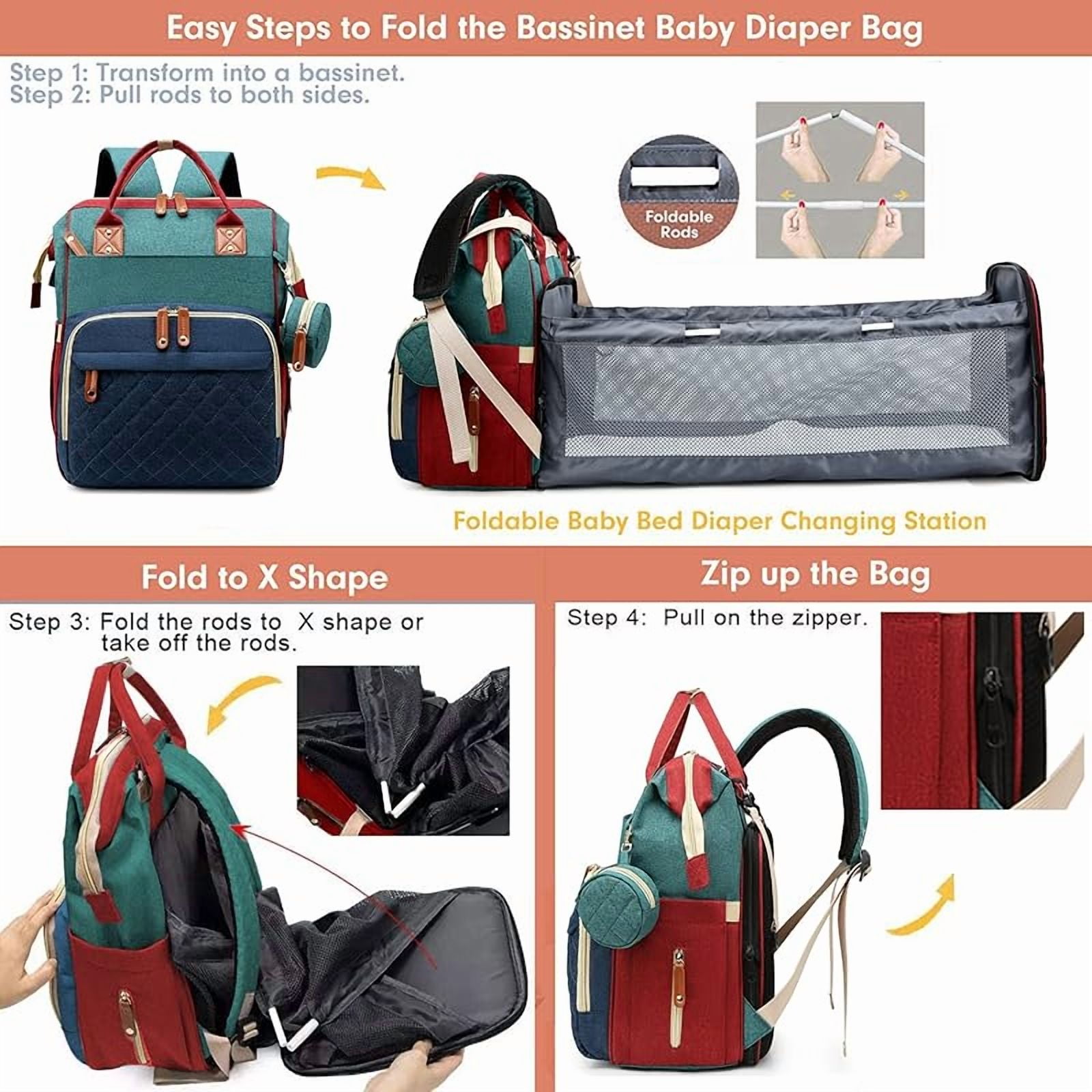 Diaper Bag with Changing Station, Waterproof 3 in 1 Baby Diaper Backpack with Foldable Changing Pad, Large Travel Back Pack for Baby Girl Boy, Baby essentials