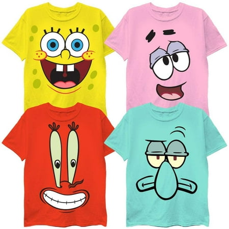 FREEZE Spongebob Character Big Face T-Shirt Bundle 4, SpogeBob,Patrick,Squidward & Mr. Krabs