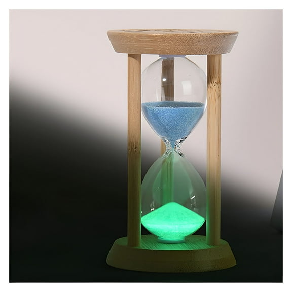 ACDANC Bamboo Fluorescent Hourglass Timer - Romantic Glow-in-The-Dark Hourglass Square Shape Sand Timer Glass Sand Timer,Fluorescent Hourglass,Glowing hourglass Blue