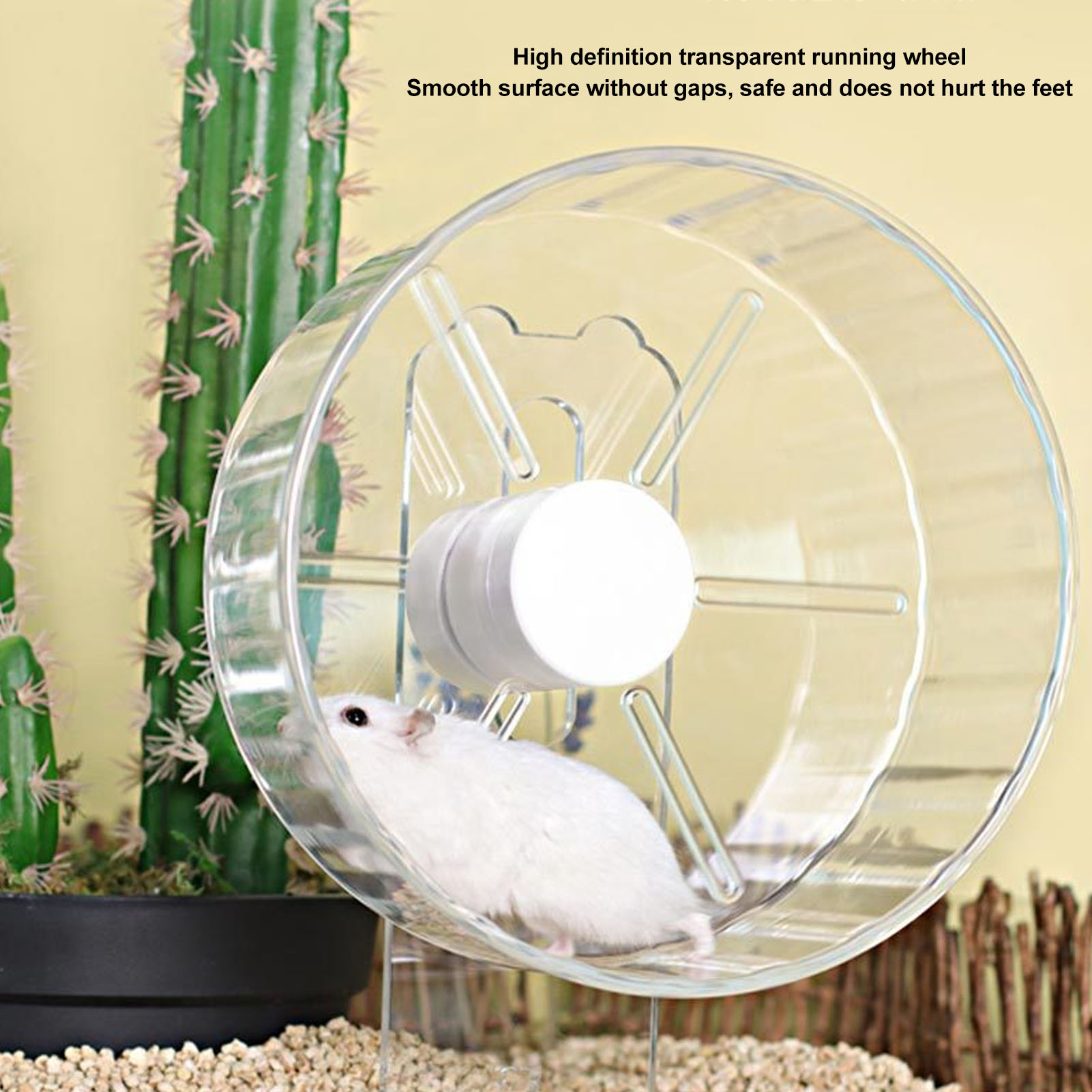 YAHHU Silent Hamster Wheel with Stand Clear Acrylic Exercise Running Toy for Small Pets 8.5 inches / 21.6 cm