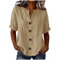 thumbnail image 5 of Guluxicc Button Up Shirt Women Short Sleeve Cotton Button Front Solid Color Casual Summer Outdoor Wear Trendy Tops, 5 of 8