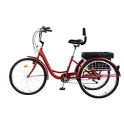 TUOKE Versatile 26-Inch 3-Wheel Adult Tricycle with 7-Speed Transmission and storage Basket for Ultimate Convenience and Utility (RED)