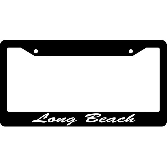 Long Beach Script Black Plastic License Plate Frame EBS