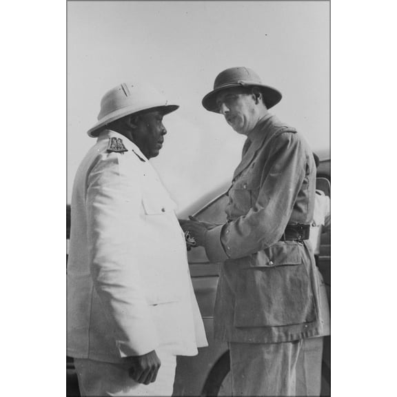 24"x36" Gallery Poster, Charles de Gaulle is welcomed to Chad by Govenor-General Felix Adolphe eboue of Free French Africa 1940
