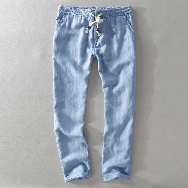 RWJDXD New Men‘s Linen Trousers Straight Tube Rope Solid Color Casual Linen Trousers Men Breathable